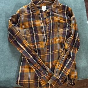 Vans Women’s Casual Plaid Flannel Shirt in Brown and Yellow